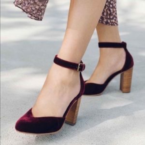 NEW Soludos Collette Velvet Heels with Ankle Strap in Bordeaux Burgundy Size 8